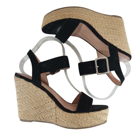 MADDEN GIRL! SLEEK BLACK VEGAN SUEDE ESPADRILLE WEDGE HEELS, SANDALS! SZ 8M - Picture 1 of 10